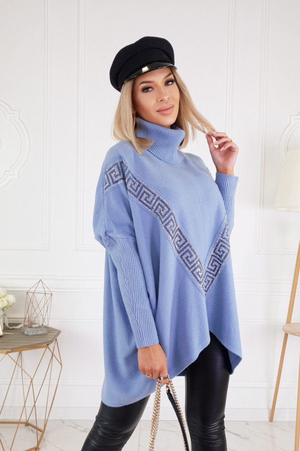 SWETER ASYMETRYCZNY Z GOLFEM BŁĘKITNY